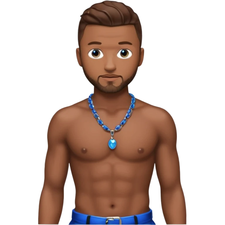 Justin Timberlake with brown hair, latex black baggy pants, shirtless with necklace, blue eyes  emoji