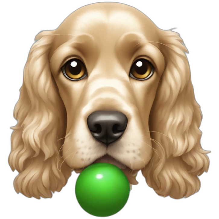Beige coloured cocker spaniel with green and blue ball in its mouth emoji