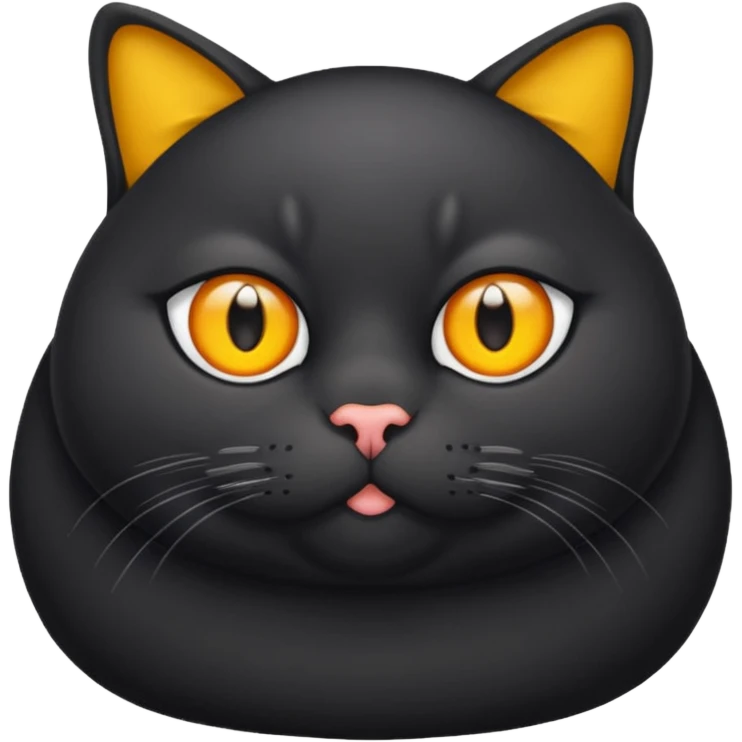 Un gato negro gordito con los ojos de color amarillos sentado emoji