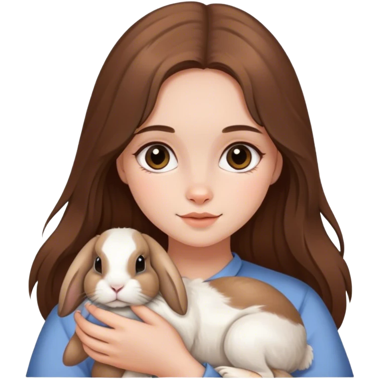 Long brown haired girl holding a holland lop bunny emoji