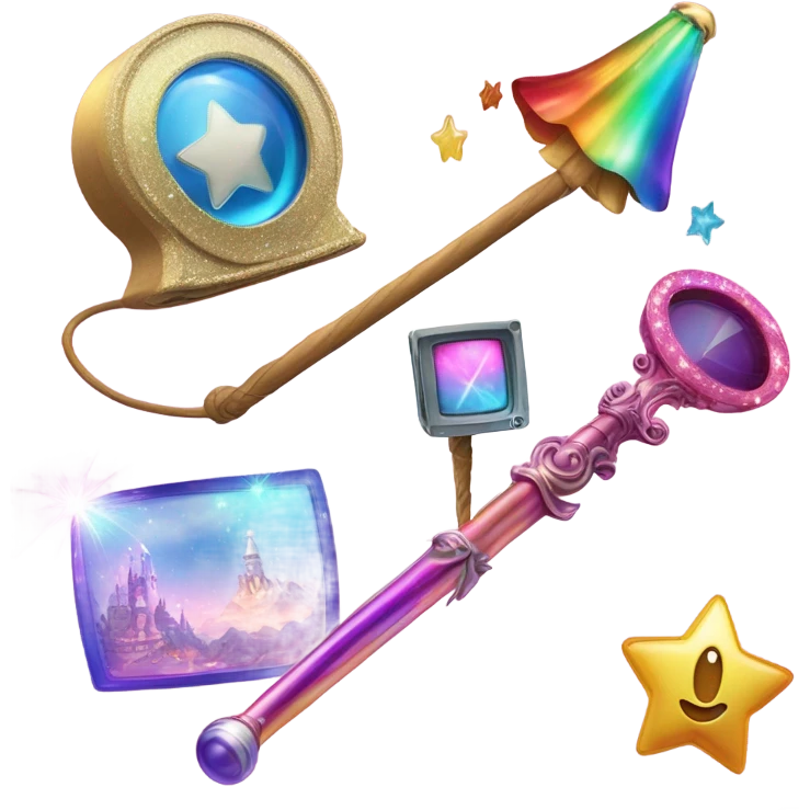 a magic wand over a video reel Surprise, play, discovery, sparkle, video, explore emoji