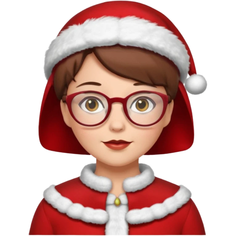female Santa Claus with glasses with brown short hair emoji