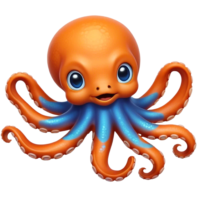Cinematic Realistic Cute Octopus Portrait Emoji, Head tilted playfully and inquisitively, featuring a gracefully curving, compact body in vibrant orange adorned with delicate blue rings, and a charming, expressive face with round, sparkling eyes full of curious wonder; rendered with lifelike detail and soft natural highlights, high shine, affectionate and enchanting, styled with a touch of whimsical ocean magic, soft glowing outline, capturing the essence of a mischievous yet lovable octopus that seems poised to slither playfully into your arms! emoji