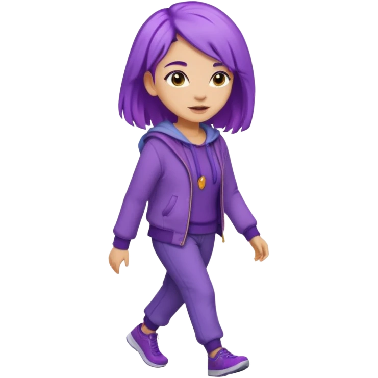 purple haired light skinned woman walking emoji