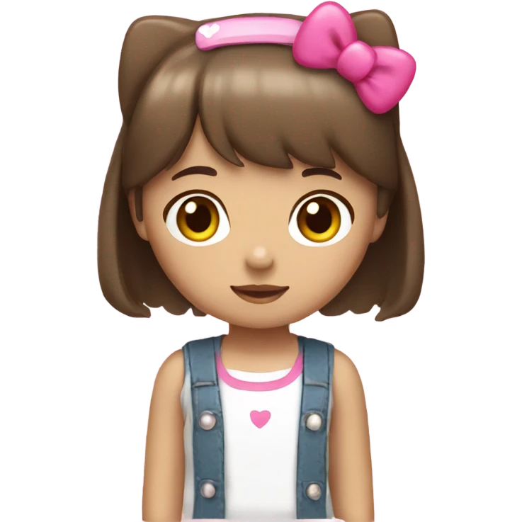 Girl wearing hello kitty headband with brown hair and bangs emoji