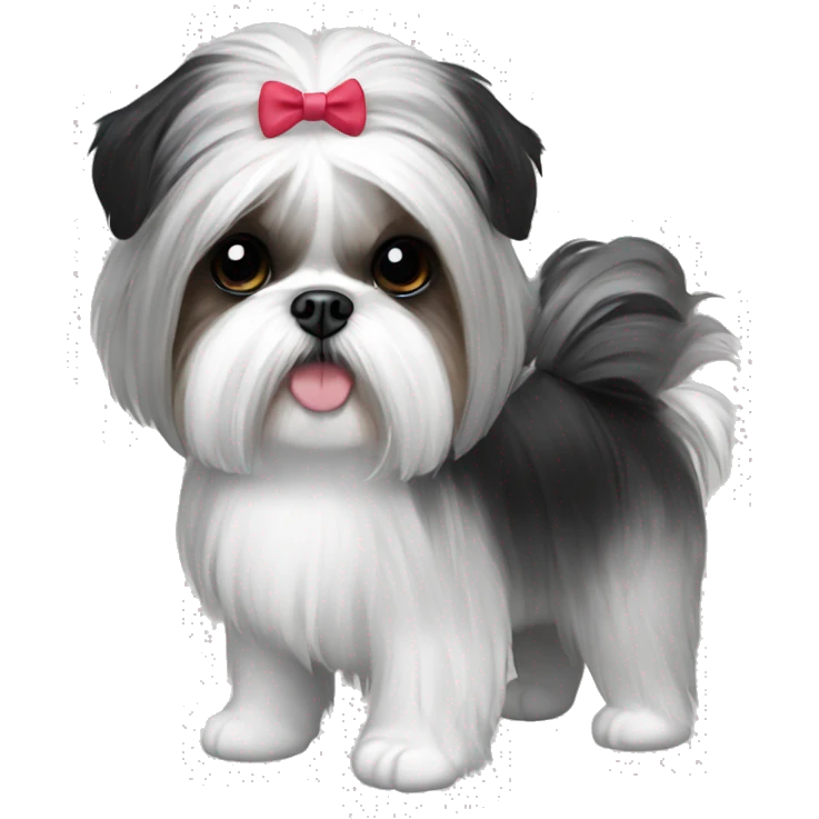shihtzu white grey and black wearing tutu emoji