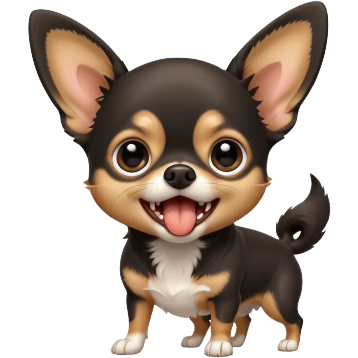 A high-resolution photo-realistic digital illustration of a cute black and tan chihuahua with big eyes yawning. emoji