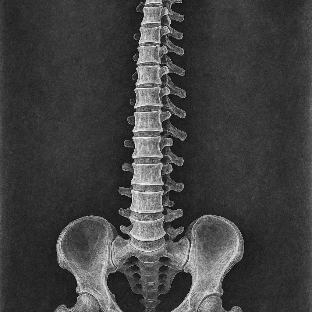 detailed X-ray style illustration of a human spine, monochrome, medical look emoji