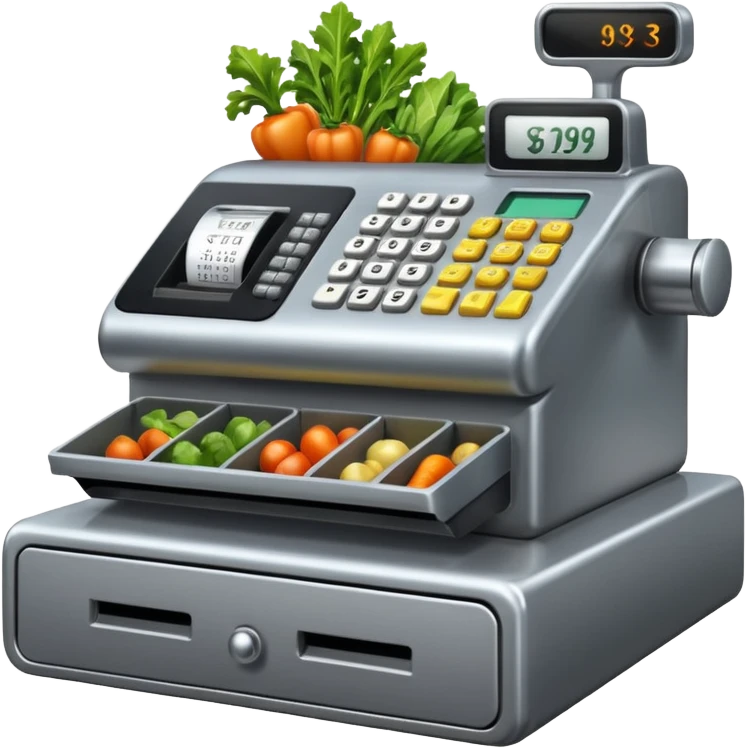 cash register from the front with symbols vor vegs emoji