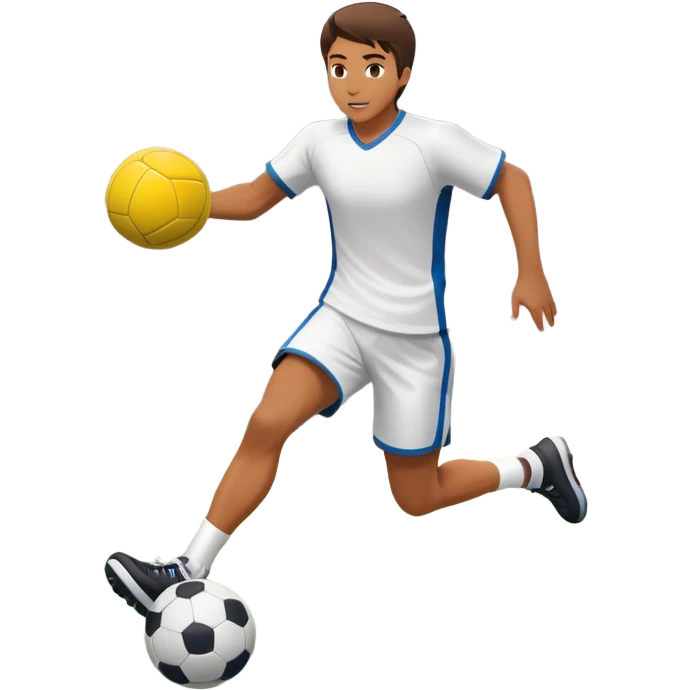 An icon showcasing a virtual sports game, featuring a player in action on the stadium or court. The design includes dynamic movement, like kicking a soccer ball or swinging a tennis racket, with a virtual scoreboard and crowd in the background. Transparent background emoji