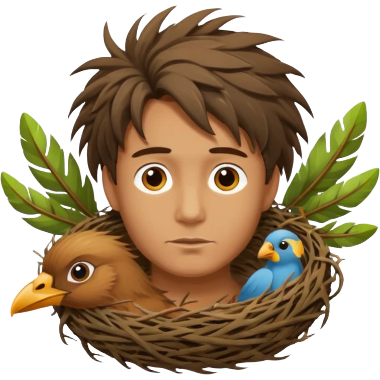 Man who has a Birds Nest for hair emoji