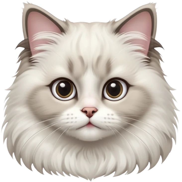 cinematic-adorable-big-eyed-fluffy-ragdoll-cat-portrait-emoji,-head-tilted-playfully-with-a-sweet-expression,-fluffy-white and grey-fur,-simplified-yet-irresistibly-cute-features-with-large,-expression,  emoji