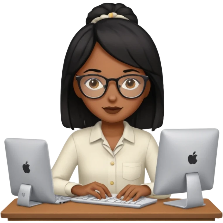black hair girl with a computer emoji