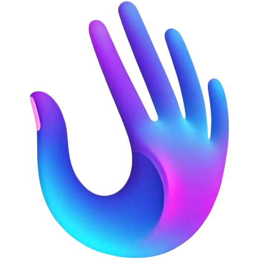 A futuristic abstract logo with curved dynamic lines resembling a subtle hand motion, glowing neon gradients, minimal and modern emoji