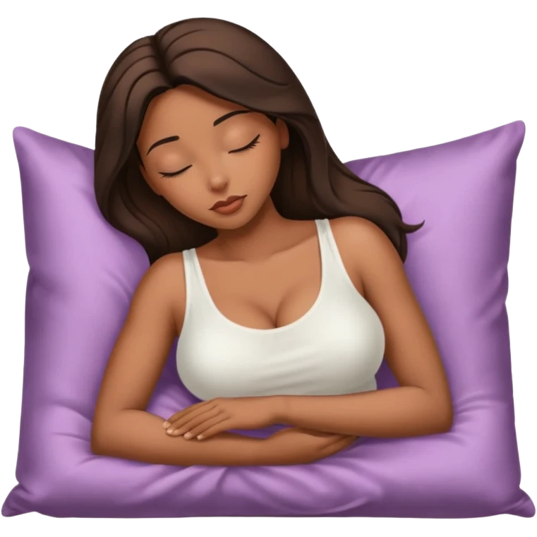 sleeping beauty african american woman with dark brown hair with a silk pillow, she is wearing a white tank top with big boobs emoji