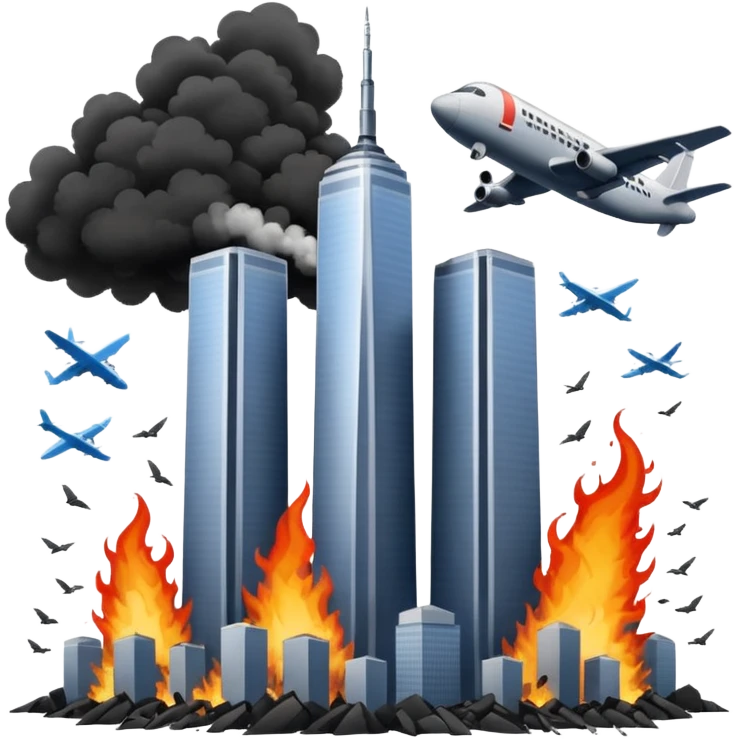 Twin towers with an airplane emoji