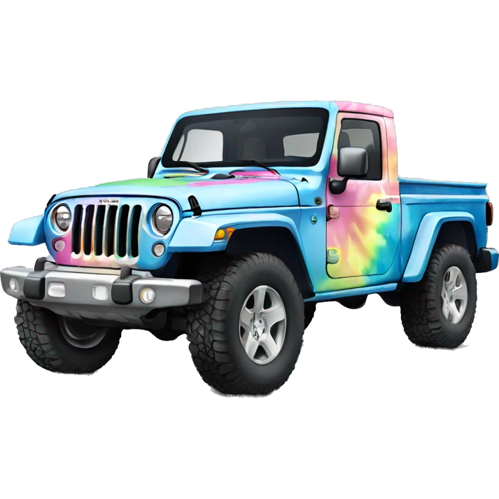 Realistic isolated pastel tie dye Jeep Gladiator truck. emoji