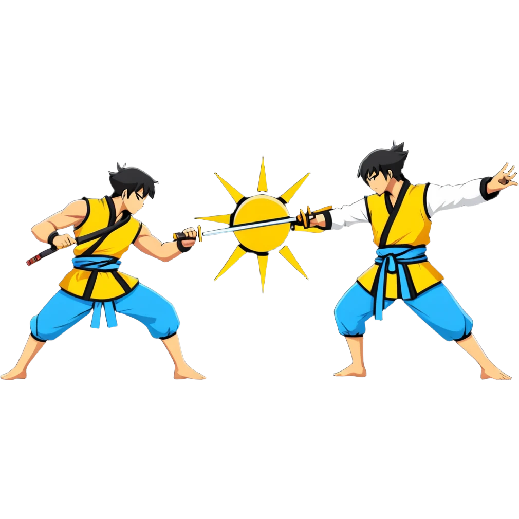 Sun Jin Woo vs Baruka, pose de duel, style sticker cartoon emoji