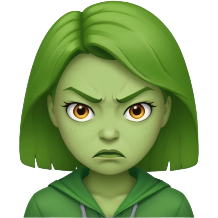 Give me a woman in green who is angry. her skin should also be greeb  emoji