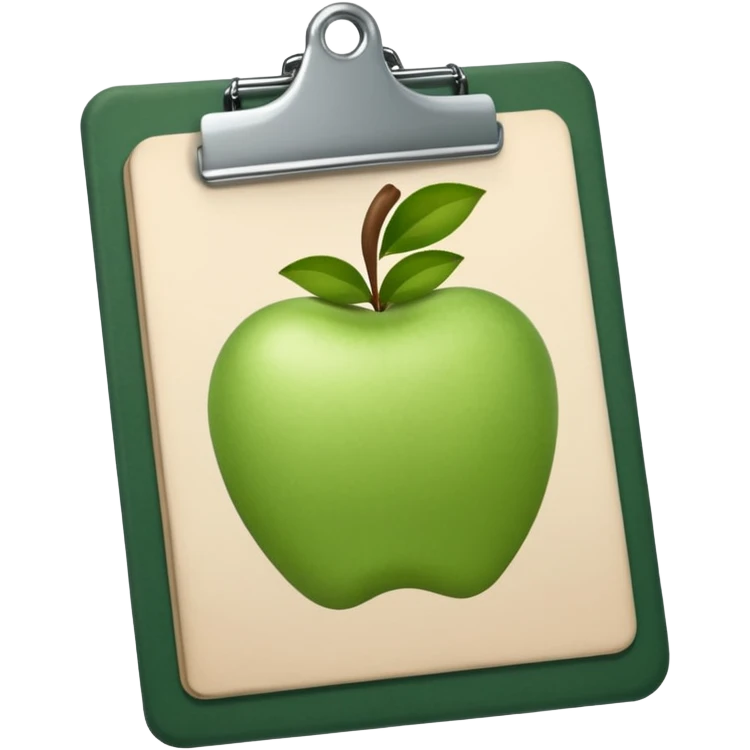 dark green clipboard with light beige paper, no text, Apple emoji style emoji