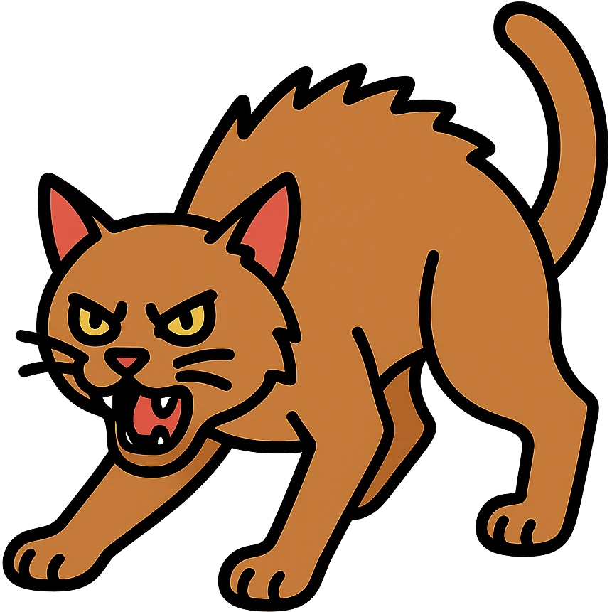 realistic icon-style cat in an attack stance, detailed fur and sharp eyes emoji