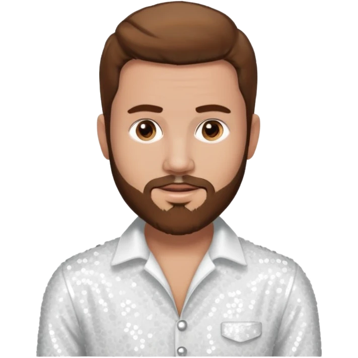 Justin Jeffre (b.1973) from 98 Degrees with brown hair and beard beard, white sequin outfit emoji