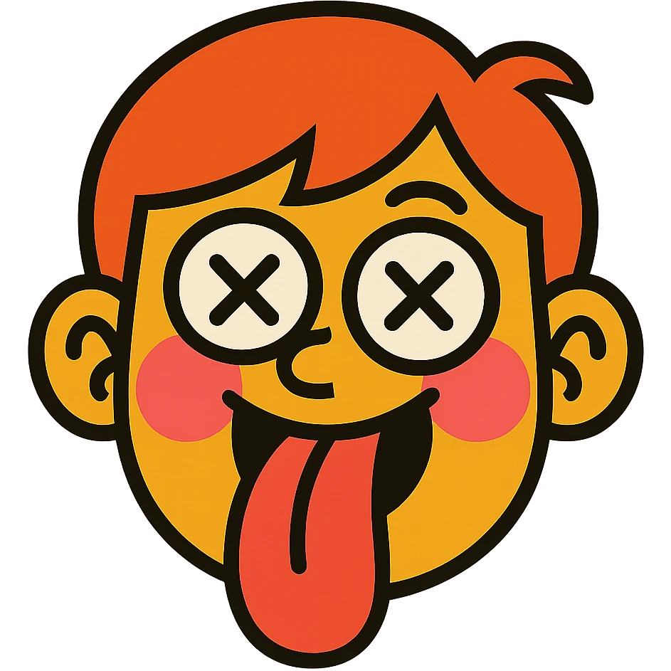 vibrant toon style face with tongue sticking out, eyes crossed, blushing, silly expression emoji