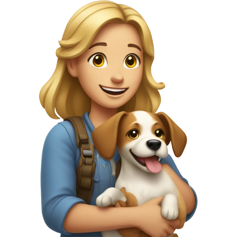 smiling girl holding dog emoji