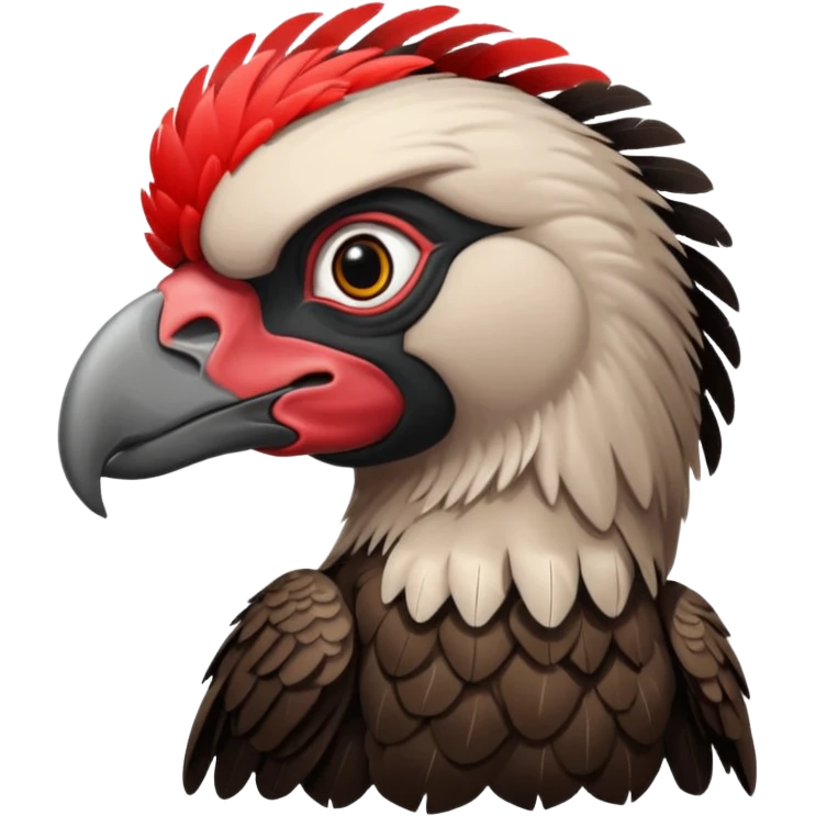mature vulture with black and red feathers looking straight ahead. emoji