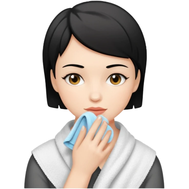 a white woman who has black short hair cleaning her face emoji