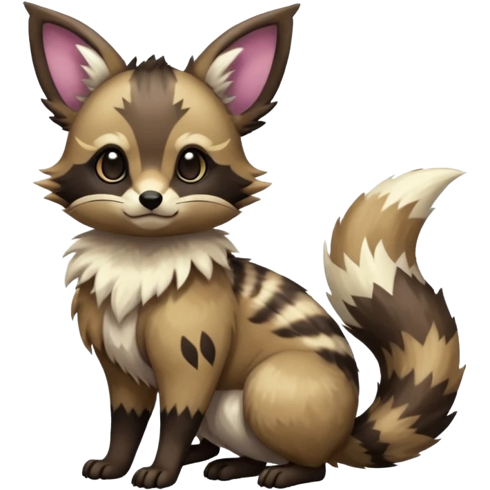 Rare warm-colored exotic cute epic aesthetic colorful Eevee-Civet-species-Fakemon-hybrid-creature, with markings, full body emoji