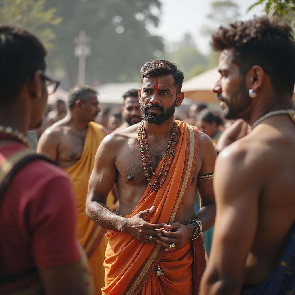 an indian person standing talking to a group emoji
