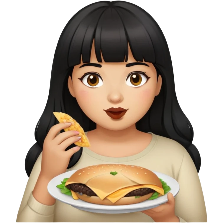 Latina girl with bangs black long hair plus size with food emoji