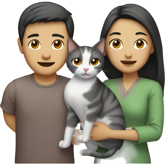 Asian couple with a cat emoji