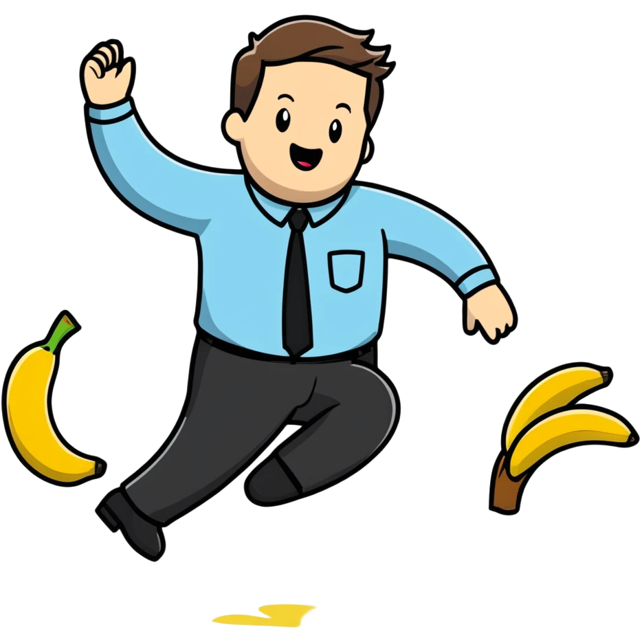 JD Vance with one foot stepping on a single banana peel on the ground, falling backwards emoji