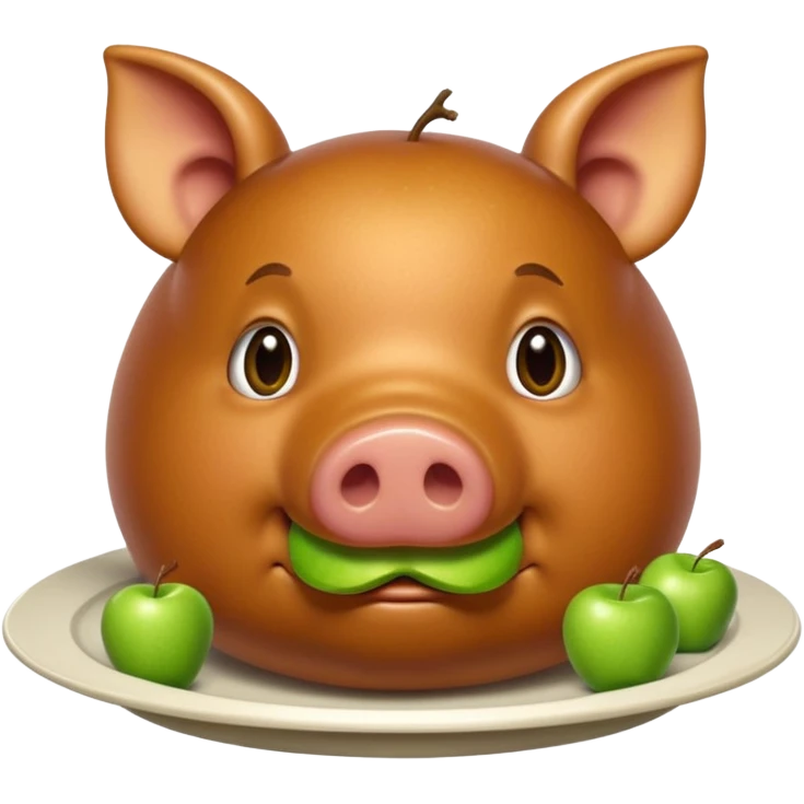 green pig on a plate with an apple in it's mouth emoji