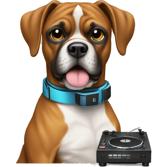 DOG BOXER DJING ON TURNTABLES emoji