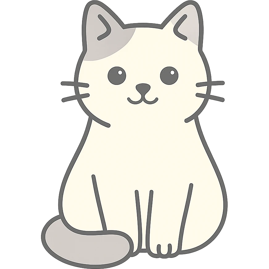 A cute cat sitting with its tail wrapped around its paws, looking peaceful with big eyes, minimalistic design with soft curves and simple shapes emoji