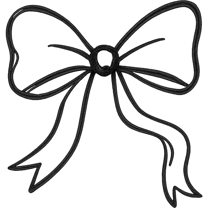 minimalist hand drawn black outline of a bow with flowing ribbon ends with white clean background emoji