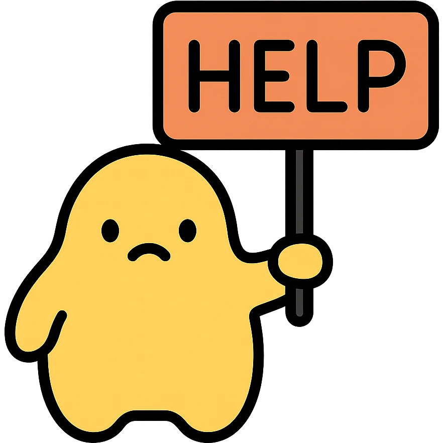 little yellow blob guy holding a sign that says 'help' emoji