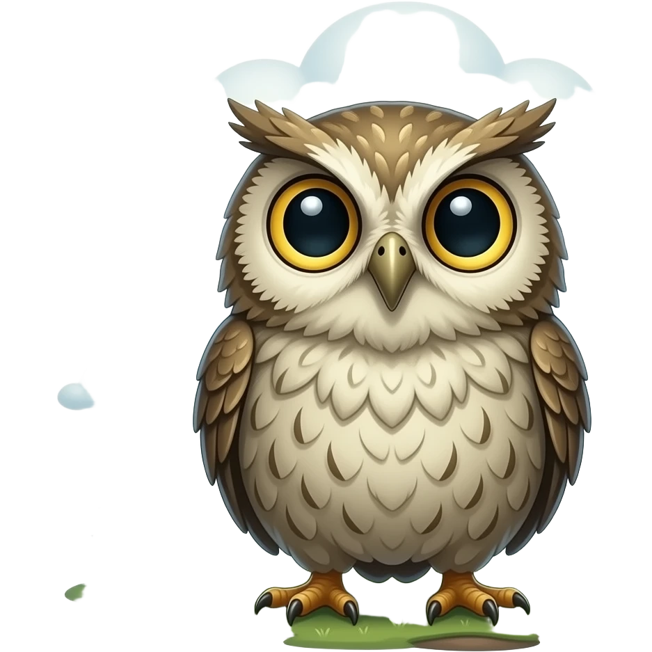 Drizzowl
A round owl-amphibian creature with soaked feathers and huge reflective eyes. It can call soft rainclouds that follow it through the forest. emoji