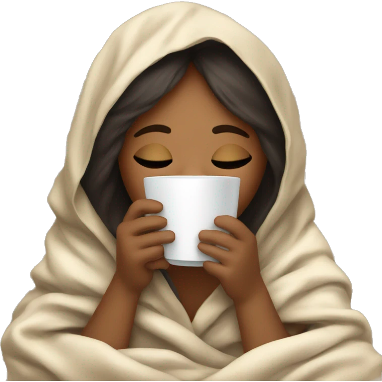 girl inside a blanket sipping coffee eyes closed emoji