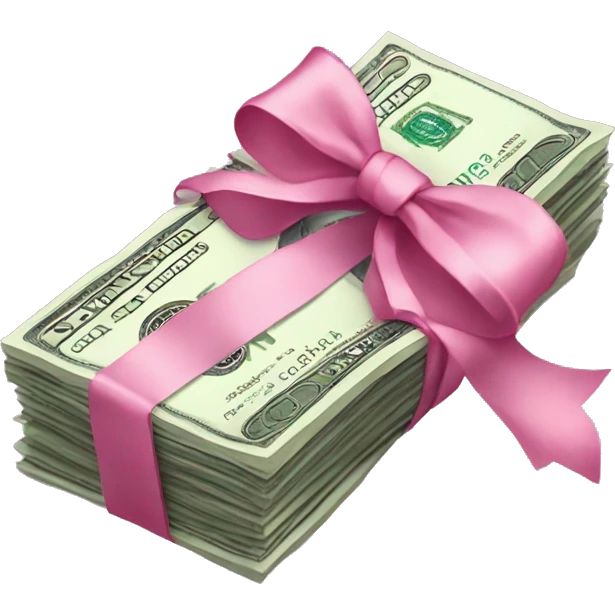 an aesthetic bundle of dollars tied with a pink ribbon and bow emoji