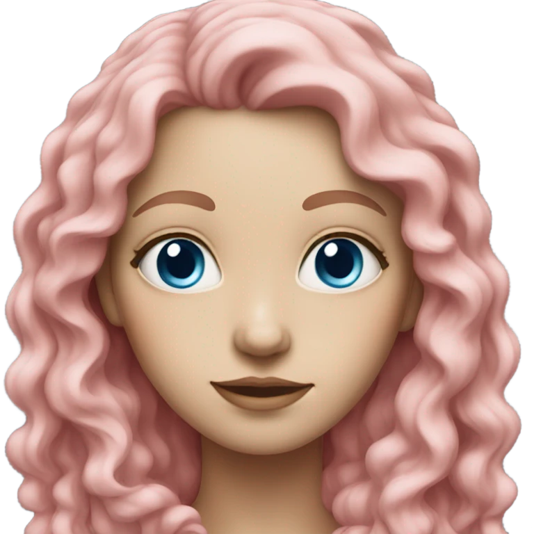 Pale white woman with blue eyes and long pink curly hair emoji