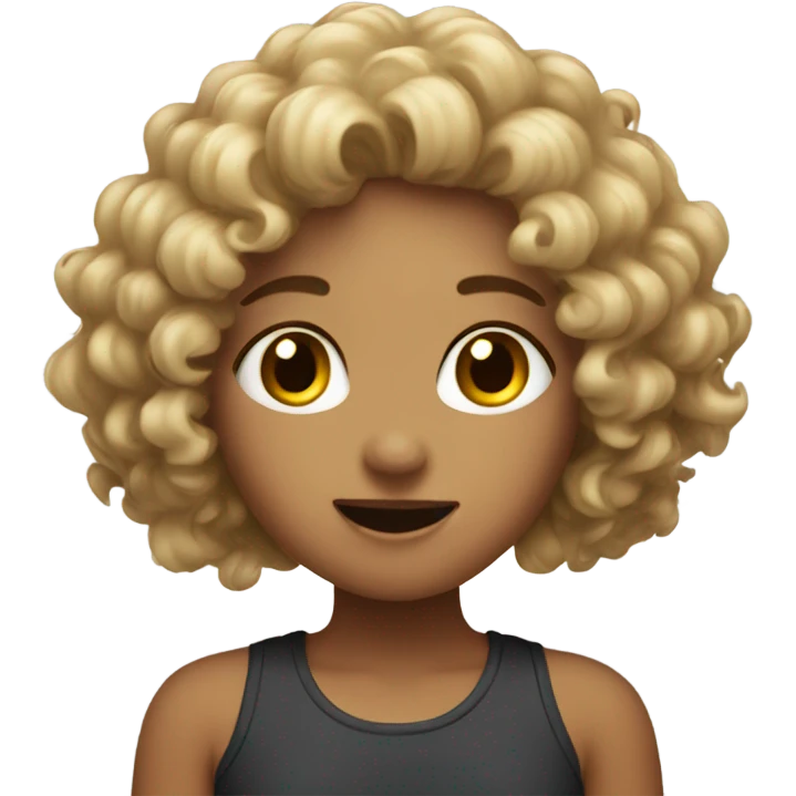 a dark blong, curly hair girl talking with  emoji
