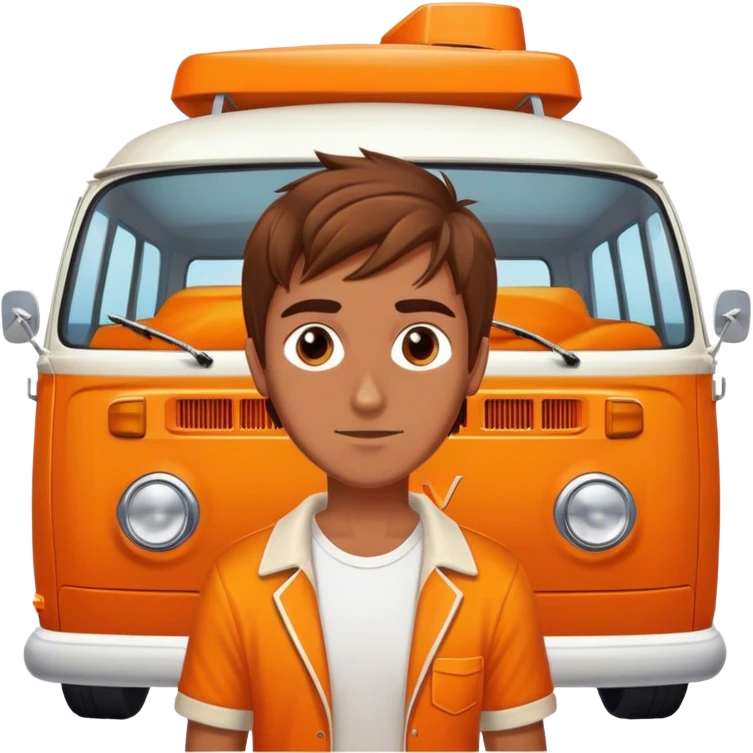 gamer man brown hair with orange VW campervan emoji