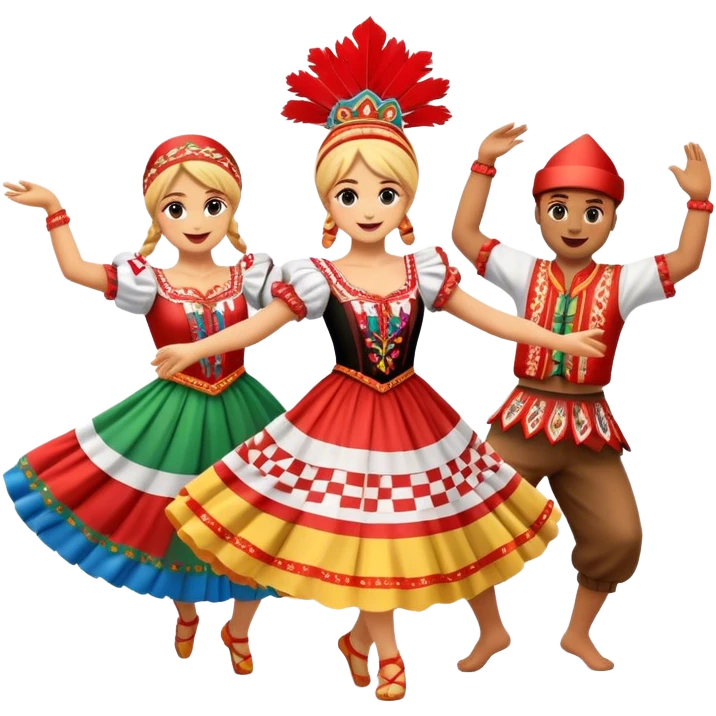 Cinematic Realistic Linđo Dance Emoji, depicted as a traditional Croatian folk dance with lively movements and colorful costumes, rendered with dynamic textures and vibrant festive lighting that captures its cultural vibrancy. emoji