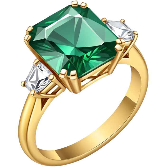 Diamond ring with gold band and emerald-shaped diamond emoji
