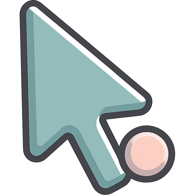 mouse cursor arrow with a short wide base, thin clean outlines, soft rounded shapes, pastel palette #98B5BC, #B5B3C1, #C9A3C9, #E4C0CA, #F7DCD1, #F7C0AA, detailed shadows and highlights, soft lighting, transparent background emoji