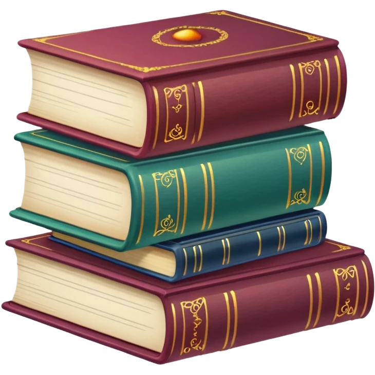A stack of colorful spellbooks that look like they came out of a fine victorian library emoji